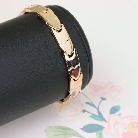 "Elegant Rose Gold Heart Link Bracelet in Glossy Finish, XPBL1124 - Picture 7 of 11